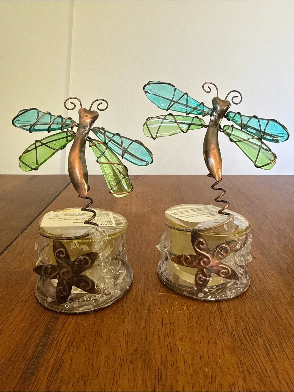 Decorative Dragonfly Candle Holder - Blue & Green Wings